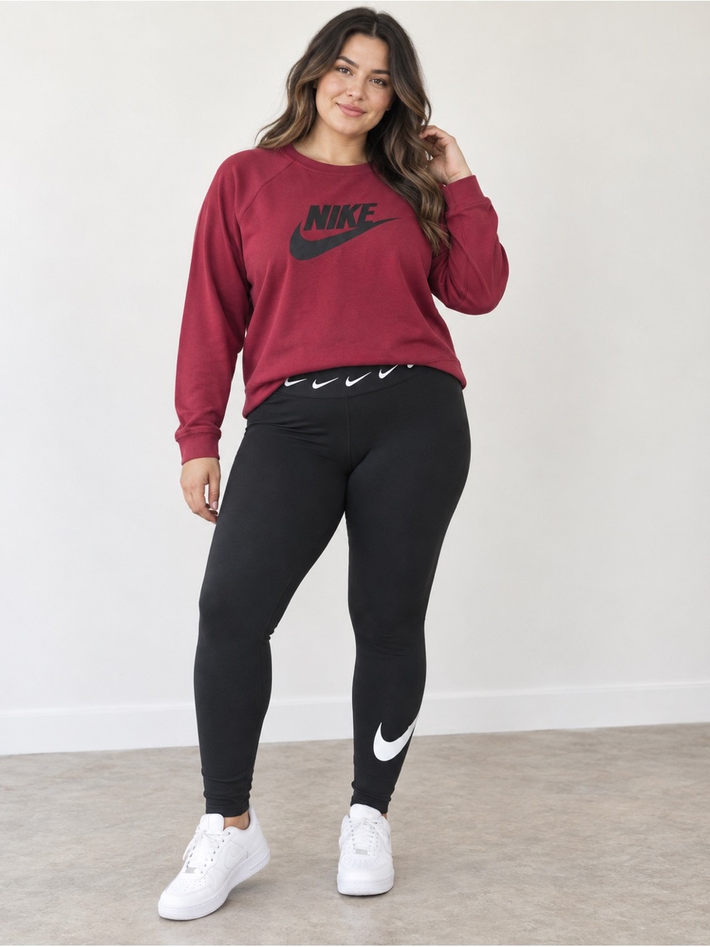 Nike women's large Black Leggings with burgundy crewneck